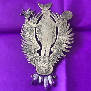 Sun moon and woman brooch with crystals